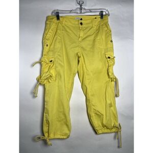 VOICE Women's Yellow Stretch Capri Pants Ruched Pockets‎ Tie Calf Hip Hop Retro